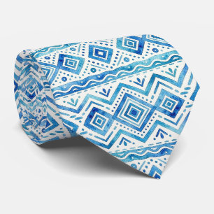 Cravate Faux soie aquarelle Tribal océanique de luxe