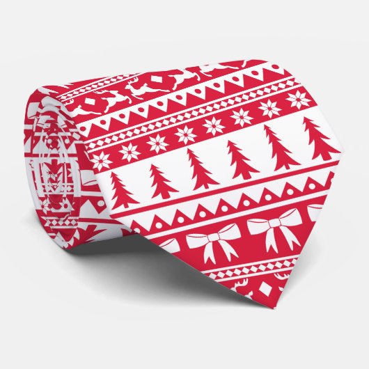 Cravate Faux Sweat Knit de Noël Motif en rouge et blanc (Roulé)