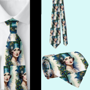 Cravate Femme magnifique avec un collier de plumes de paon