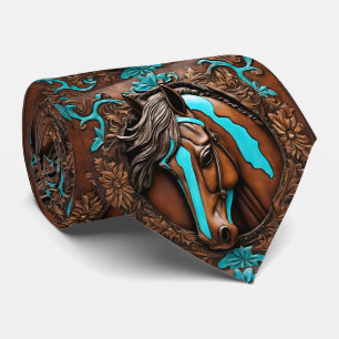 Cravate Ferme Cowboy Western Pays Turquoise Brown Horse