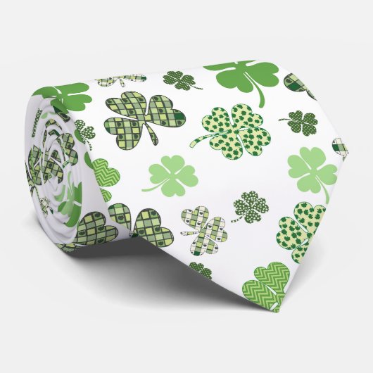 Cravate Fermeture verte Shamrock St Patrick's day (Roulé)