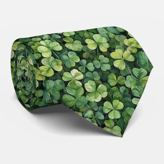 Cravate Fermeture verte Shamrock St Patrick's day (Roulé)