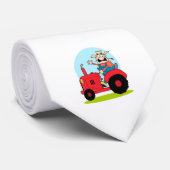 Cravate fermier à dessin animé sur un tracteur rouge (Roulé)