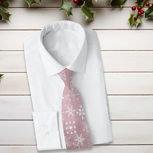 Cravate Festif Motif de flocon de neige rose de Noël