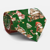 Cravate Festif Rouge Vert Tartan Elfes de Noël Père Noël (Roulé)