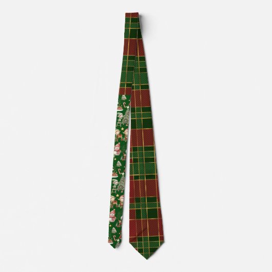 Cravate Festif Rouge Vert Tartan Elfes de Noël Père Noël (Dos)