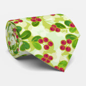 Cravate Festive Motif de fruits de canneberge, vert (Roulé)