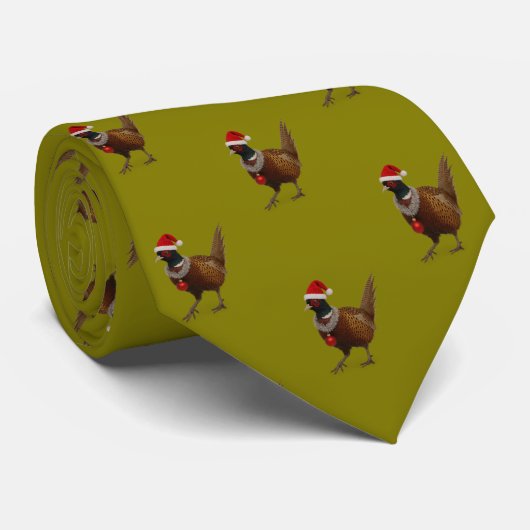 Cravate Festive Pheasant Christmas Tie, unique design      (Roulé)