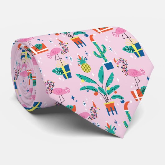 Cravate Festive Tropical Noël Motif (Roulé)