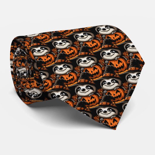 Cravate Festivité Citrouille Halloween Sloth (Roulé)