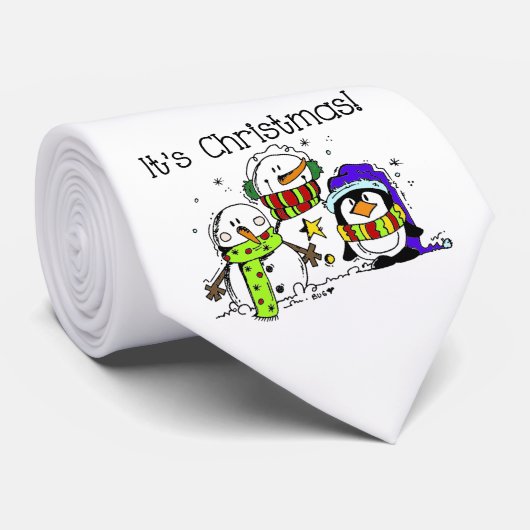 Cravate Fête des neigeurs et des pingouins hiver C'est Noë (Roulé)