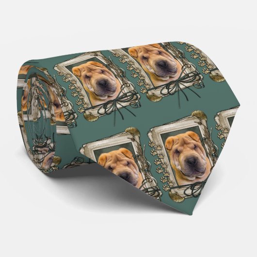 Cravate Fête des pères - pattes en pierre - Shar Pei (Roulé)