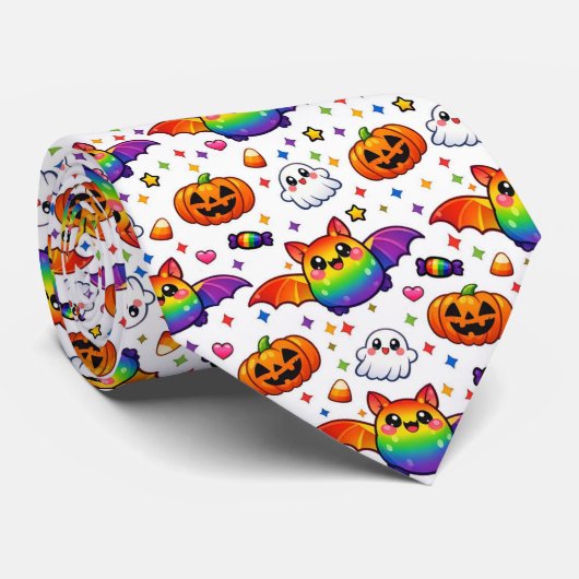 Cravate 🦇🌈 Fête Douce Arc-en-Ciel Épouvante (Roulé)