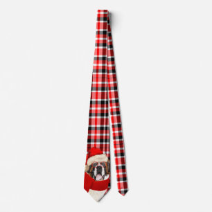 Cravate Fête Saint Bernard Chien Rouge Plat Noël