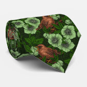 Cravate Feu et hellebore sur vert foncé (Roulé)