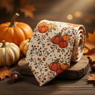 Cravate Feuillage d'automne rustique et citrouilles