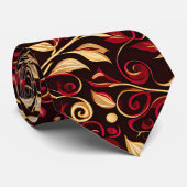Cravate Feuillage de Noël noir, bourgogne et or (Roulé)