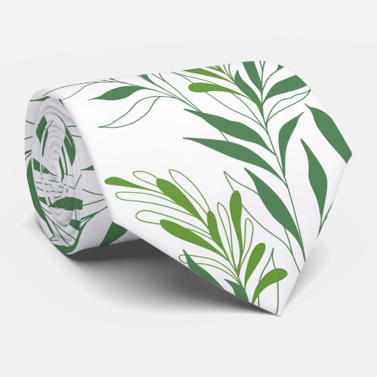 Cravate Feuillage De Verdure Motif Élégant Vert Et Blanc (Roulé)