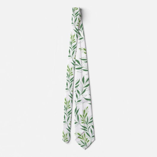 Cravate Feuillage De Verdure Motif Élégant Vert Et Blanc (Dos)