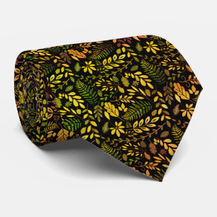 Cravate Feuillage forestier fin d'automne Or Vert Brun Feu