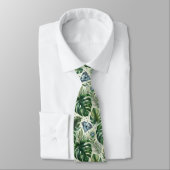 Cravate Feuillage tropical aquarelle avec diamants (Attaché)