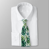 Cravate Feuillage tropical aquarelle avec diamants (Attaché)