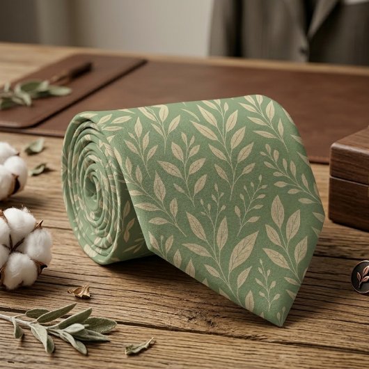 Cravate Feuille botanique vert sauge