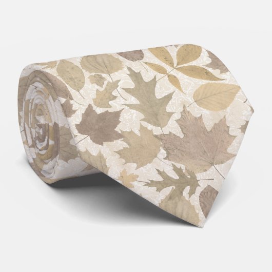 Cravate Feuille d'automne beige avec la damassé (Roulé)