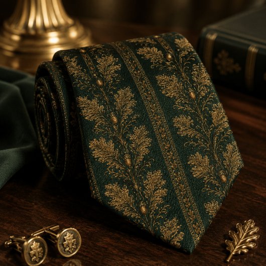 Cravate Feuille de chêne émeraude de luxe