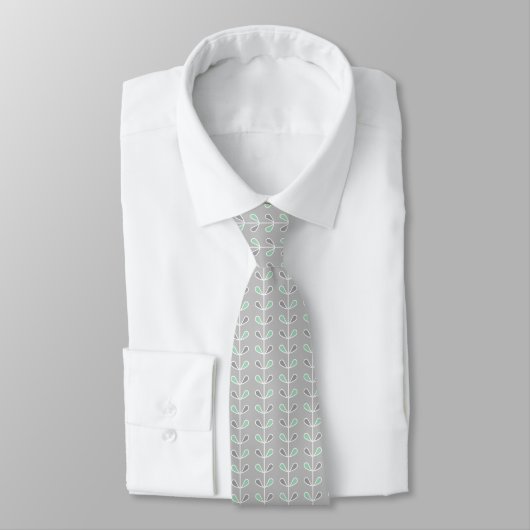 Cravate Feuille géométrique moderne vert et gris clair (Attaché)