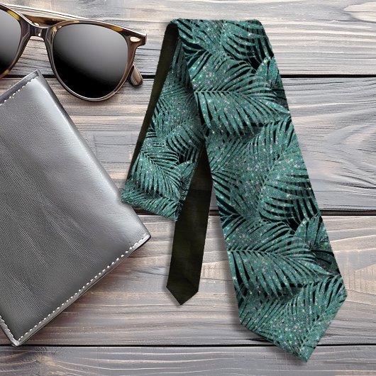 Cravate Feuille Motif Sparkling Palm ID Turquoise831