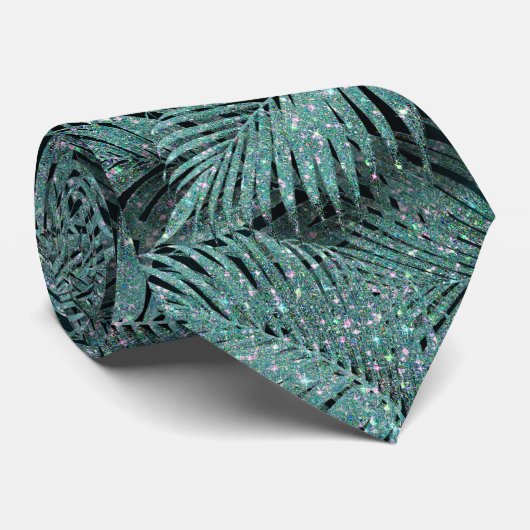 Cravate Feuille Motif Sparkling Palm ID Turquoise831 (Roulé)