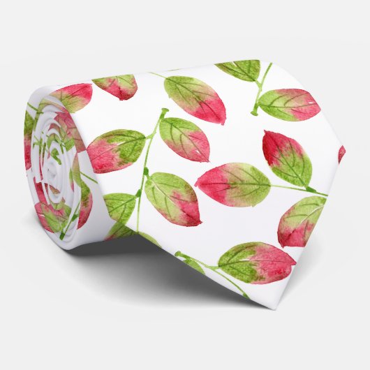 Cravate Feuille rouge vert Aquarelle Motif 2 (Roulé)