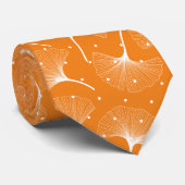 Cravate Feuilles abstraites blanches sur fond orange (Roulé)