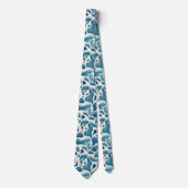 Cravate Feuilles Abstraits blancs et bleus | Motif côtier (Devant)