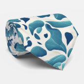 Cravate Feuilles Abstraits blancs et bleus | Motif côtier (Roulé)