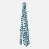 Cravate Feuilles Abstraits blancs et bleus | Motif côtier (Dos)