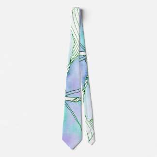 Cravate Feuilles botaniques aquarelle vert menthe lavande