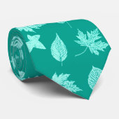 Cravate Feuilles d'automne - aqua et turquoise (Roulé)