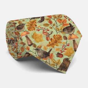 Cravate Feuilles d'automne, baies, champignons et fleurs