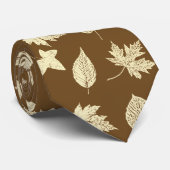 Cravate Feuilles d'automne - beige et chocolat (Roulé)