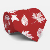Cravate Feuilles d'automne - blanc et rouge foncé (Roulé)