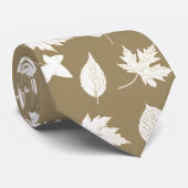 Cravate Feuilles d'automne - blanc et taureau (Roulé)