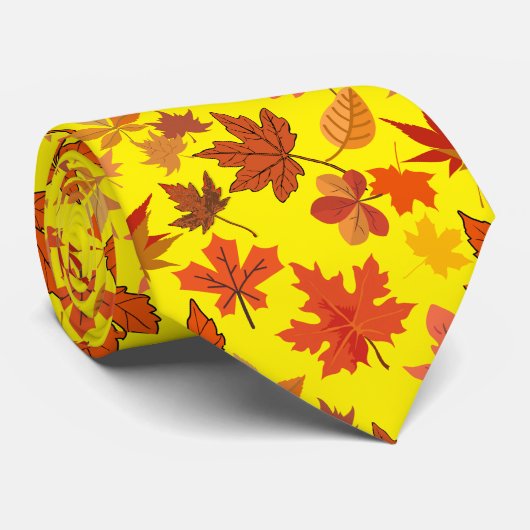 Cravate Feuilles d'automne Motif 01x4b B Jaune BG (Roulé)