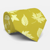 Cravate Feuilles d'automne - moutarde et jaune clair (Roulé)
