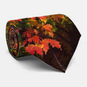 Cravate Feuilles d'automne orange et vert (Roulé)