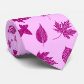Cravate Feuilles d'automne - prune et orchidée rose (Roulé)