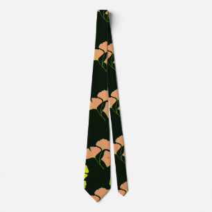 Cravate Feuilles de Ginko pastel sur fond noir