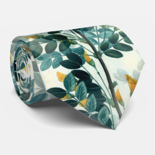 Cravate Feuilles  de l'Élégant Motif de la mer Vintage