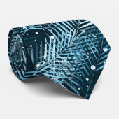 Cravate Feuilles de palme sur bleu avec pois blancs. (Roulé)